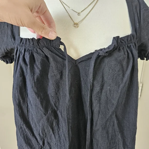 The Lullaby Club Women's Black Cotton Linen Blend Sawyer Babydoll Midi Dress XS - Picture 5 of 12